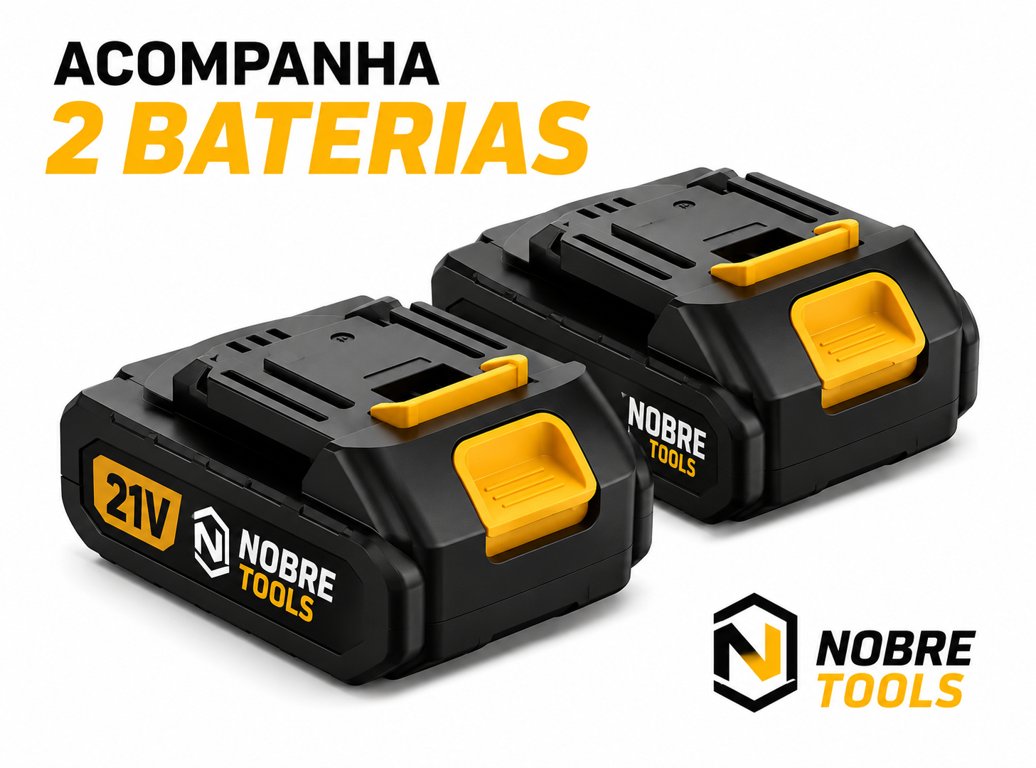 Acompanha 2 baterias de lítio 21V 2000mAh NobreTools