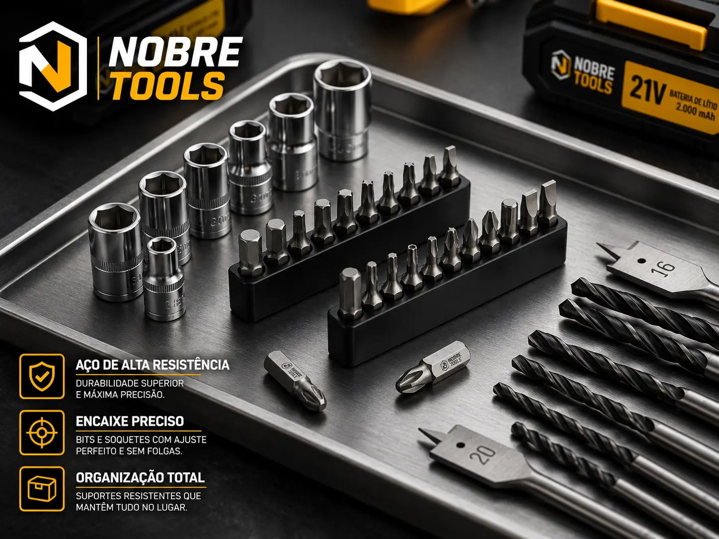Bits e soquetes NobreTools em aço de alta resistência